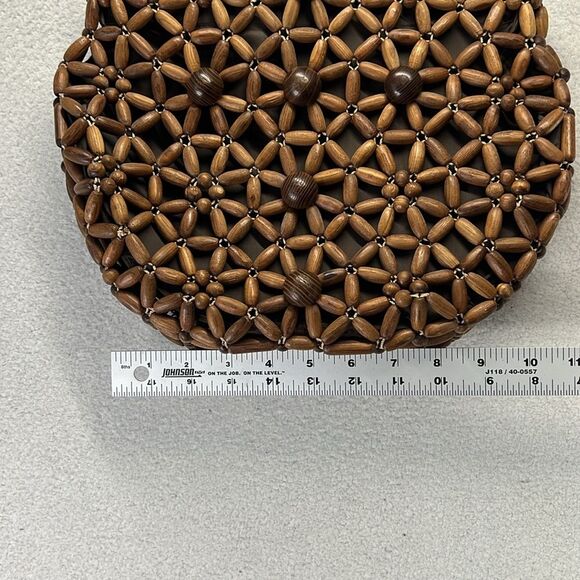 Vintage Wood Beaded Purse Handbag Lined MCM Hippie Floral Boho - Picture 9 of 9